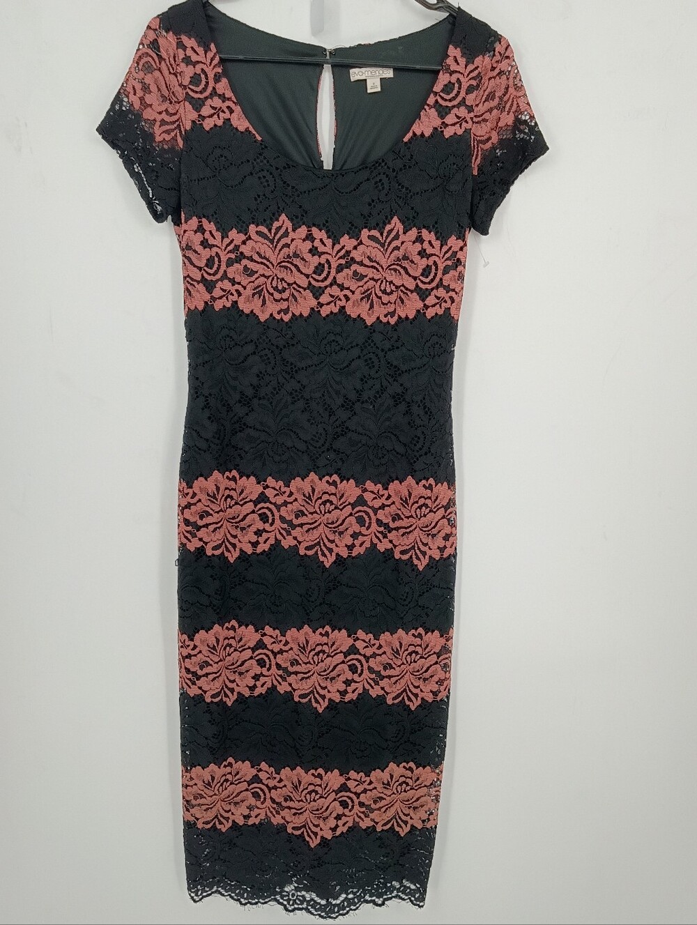 eva mendes for New York & Company Black and Rose Lace-Striped Sheath Midi Dress
